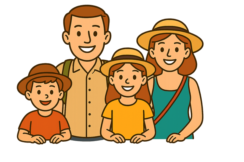 Hotel front desk staff welcoming family